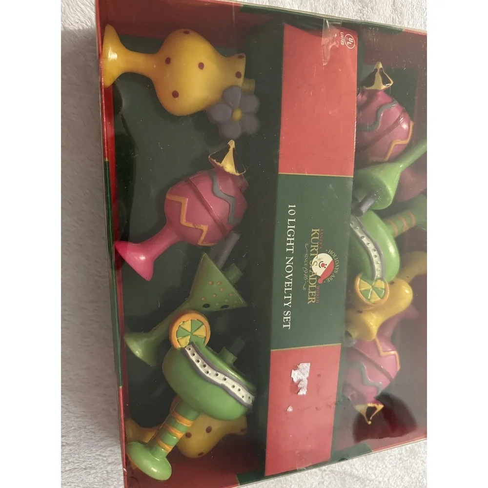 Vntg Kurt Adler Novelty String Light Set * Summer Cocktail Party Glasses * NOS